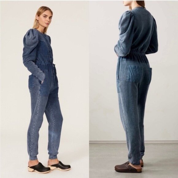 Ulla Johnson Indigo Acid Blue Sadie Puff-Sleeve 6-pocket Banded Cuffs Jumpsuit S - Picture 13 of 13